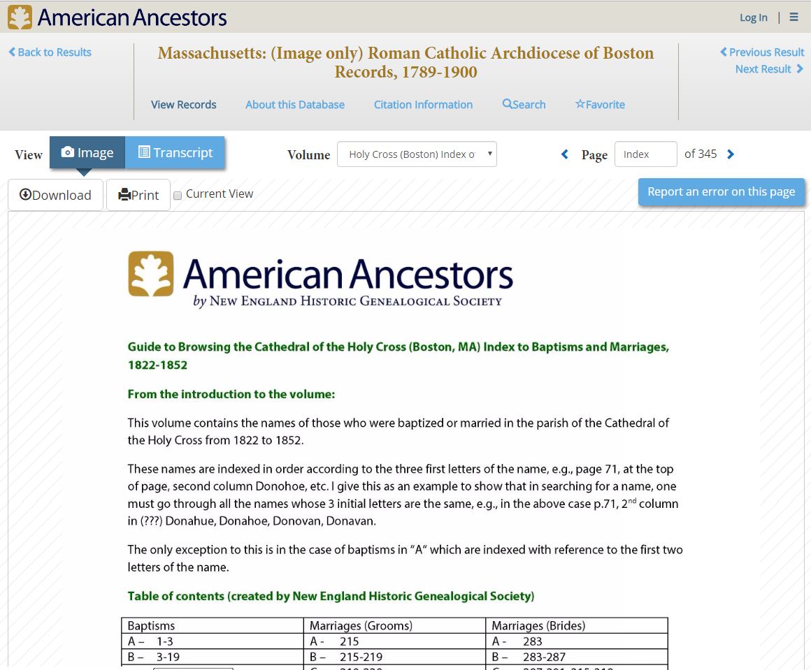 First page of new database