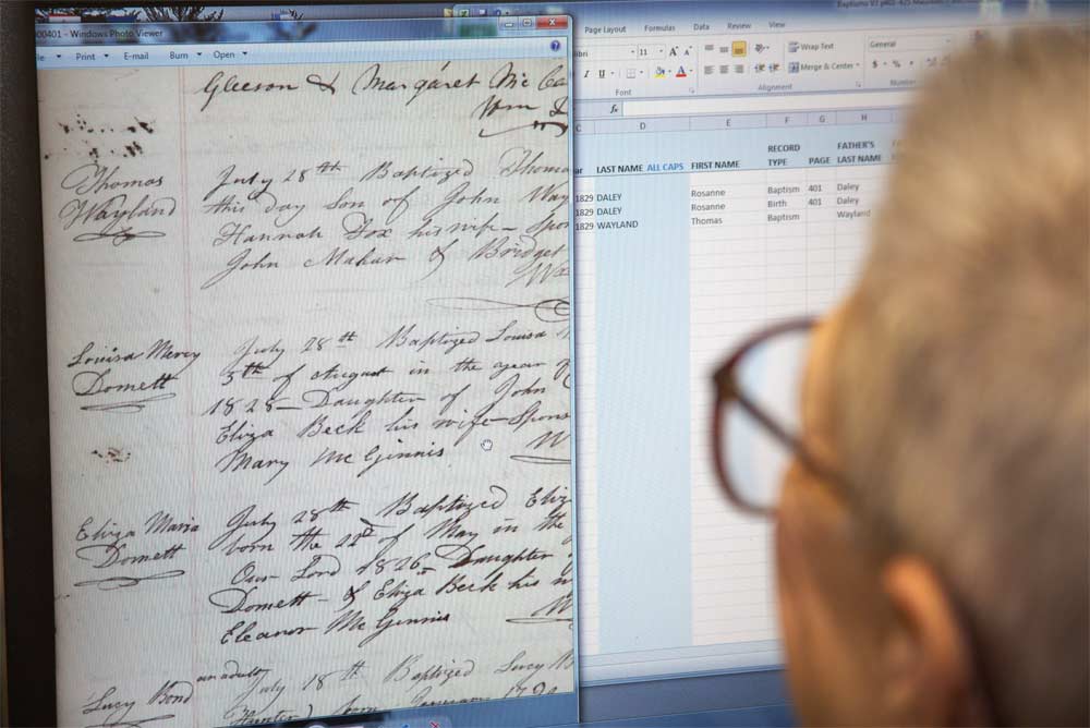 Volunteer transcribing scanned records
