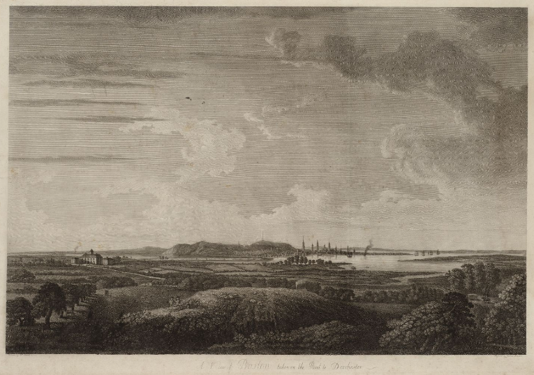 A 1781 View of Boston from the Road to Dorchester by artist Des Barres.
