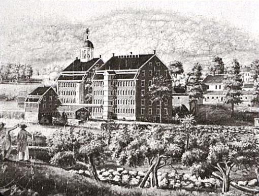 Francis Cabot Lowell's Boston Manufacturing Company in the 1810s, along the Charles River in Waltham, Massachusetts.