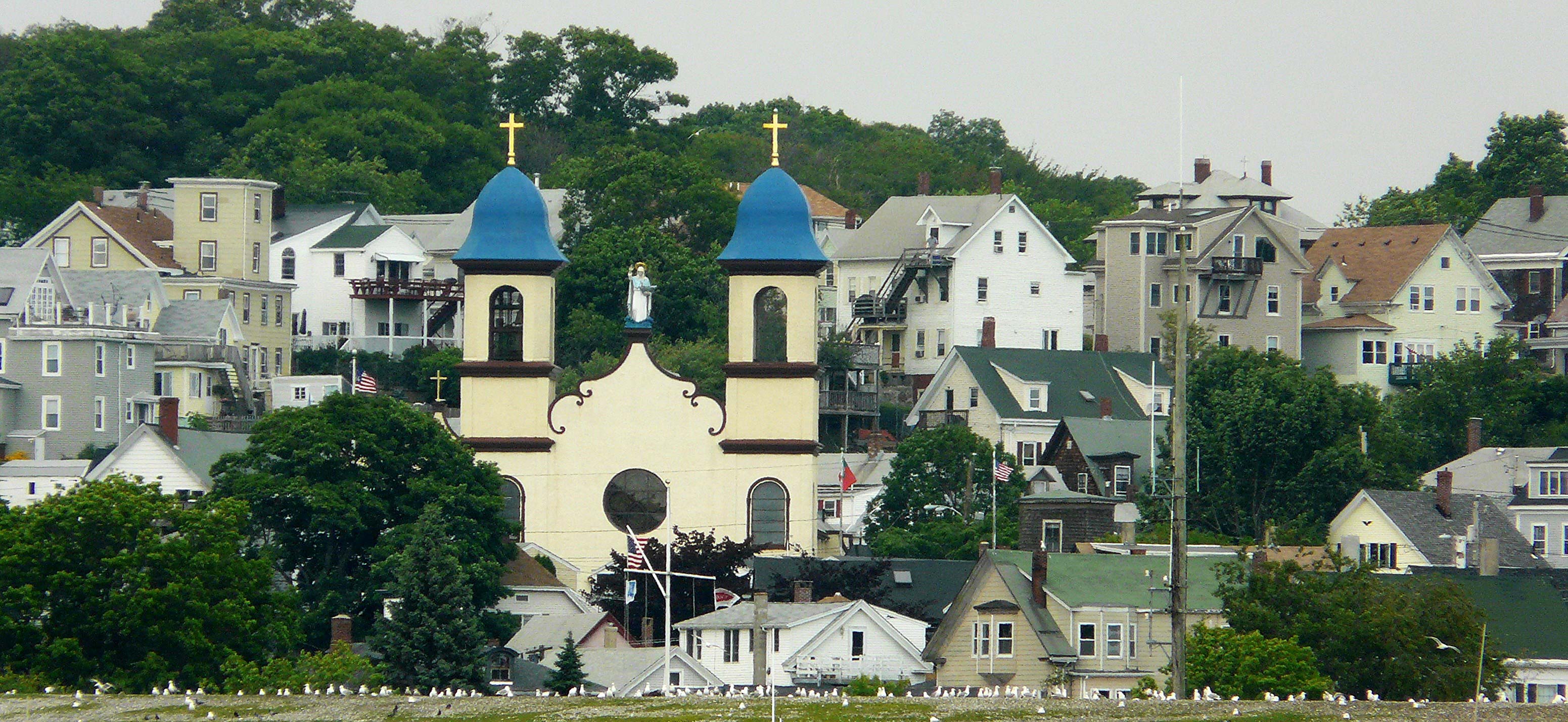 Our Lady of Good Voyage and surrounding neighborhood in Gloucester, Massachusetts, the first Portuguese parish in the Greater Boston area, founded in 1889.